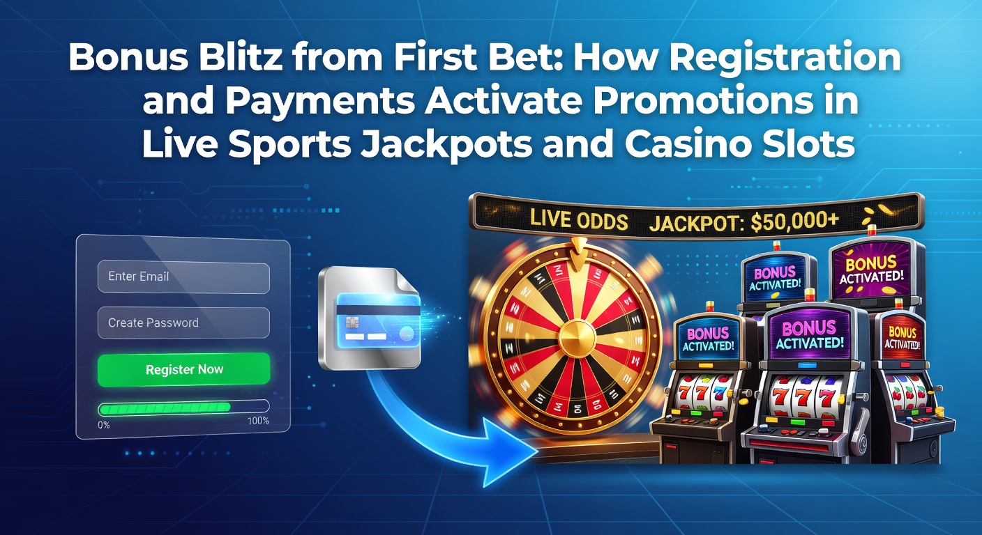 Schermafbeelding van Bonus Blitz promotie met live sportweddenschappen en draaiende casino slots, inclusief welkomstbonus activering na eerste storting