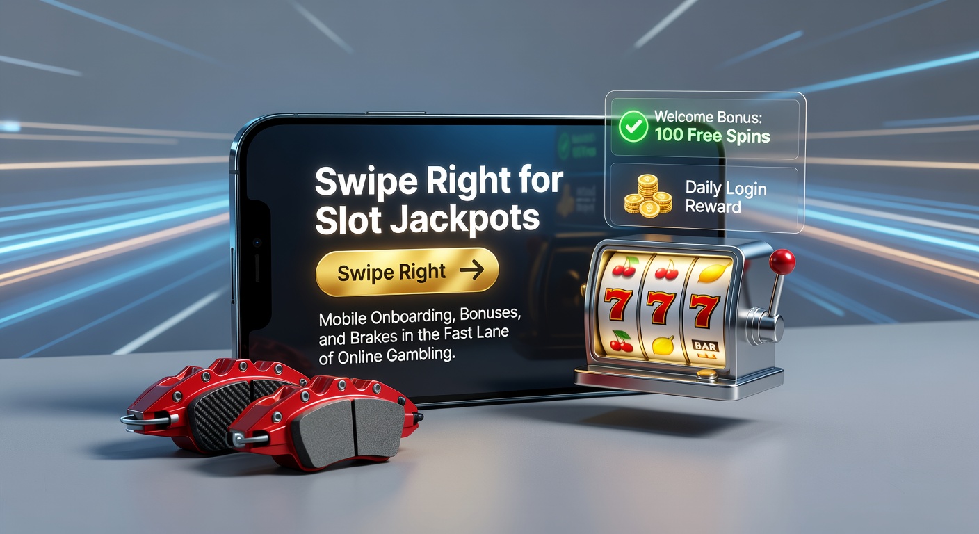 Mobiele telefoon met online slotspel en swipe-gebaar naar jackpot-symbool, illustrerend snelle onboarding en bonussen
