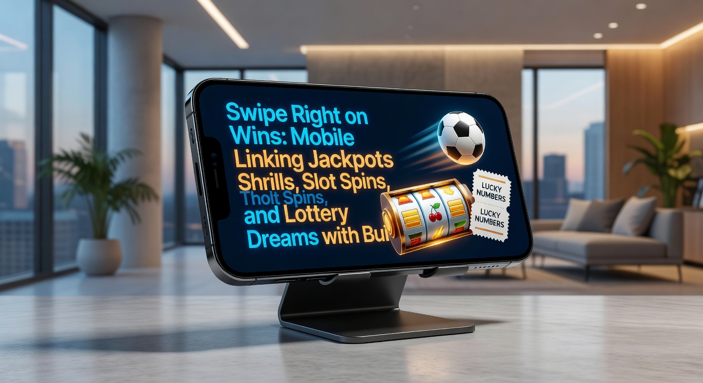 Illustratie van een mobiel scherm met jackpotprogressiebar, gekoppeld aan sportscores, slotrollen en loterijtickets, plus overlay van limietinstellingen en een 'pauze'-knop